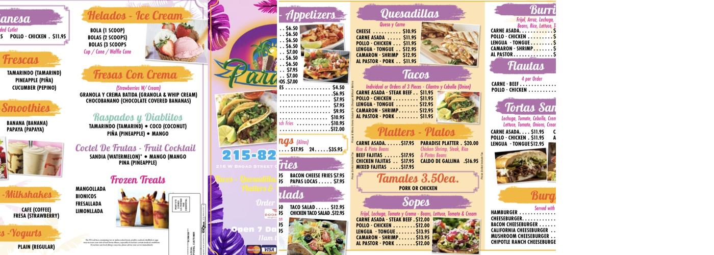 Paradise Menu