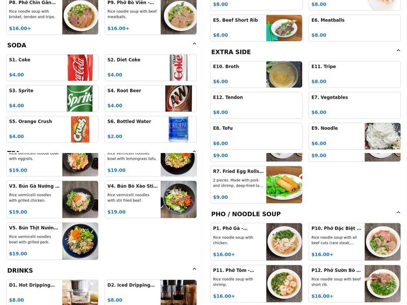 PHO 4U RESTAURANT Menu