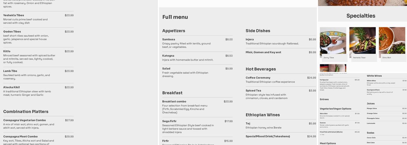 Conspagna Ethiopian Restaurant Menu