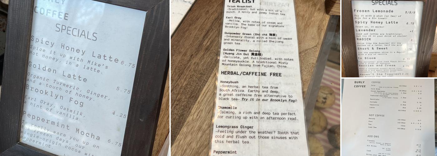 Burly Coffee Menu