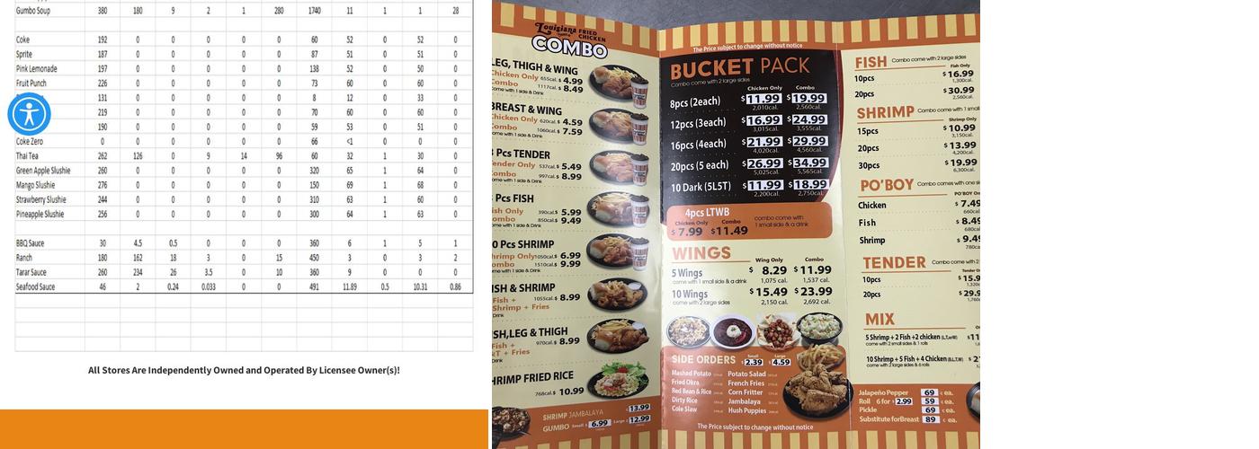 Louisiana Famous Fried Chicken Menu