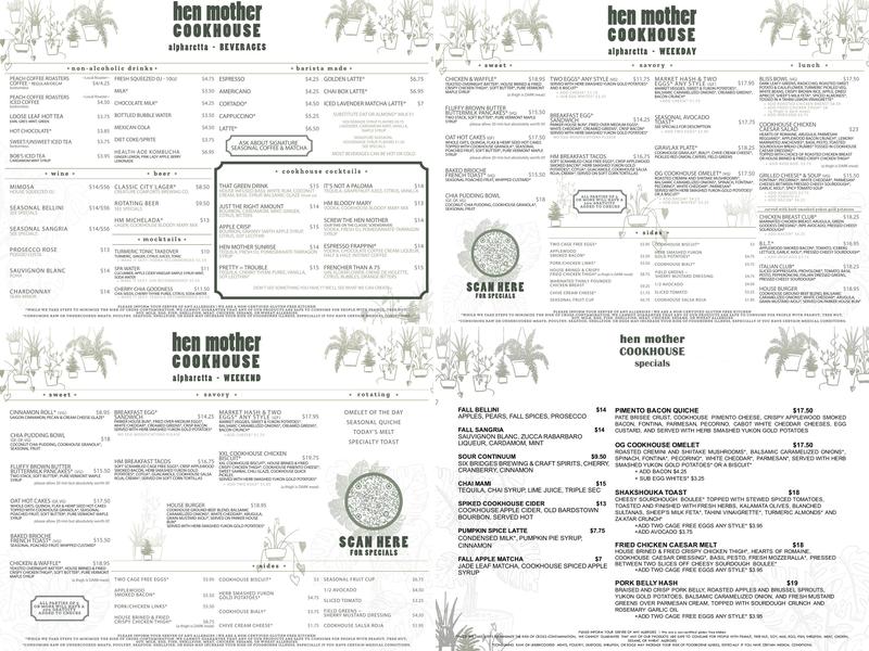 Hen Mother Cookhouse - Alpharetta Menu