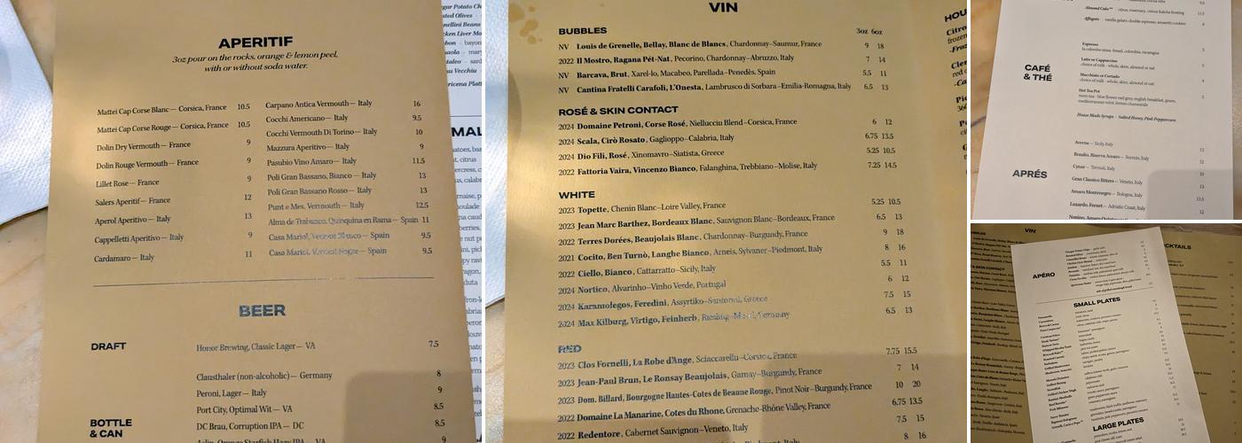 Corsica Wine Bar Menu