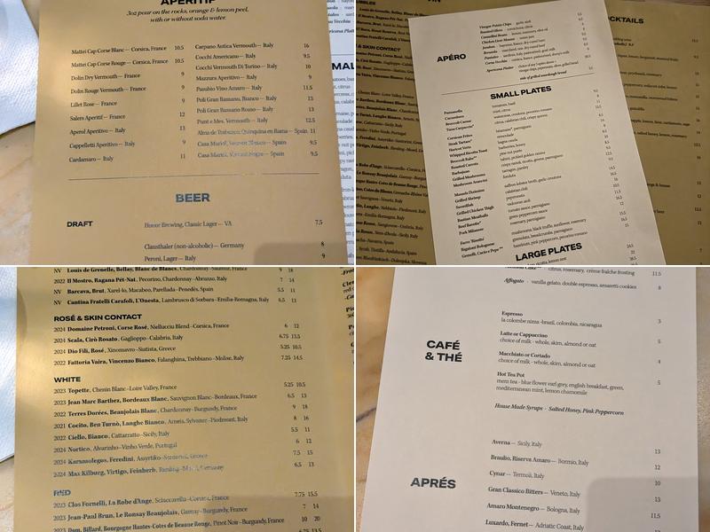 Corsica Wine Bar Menu