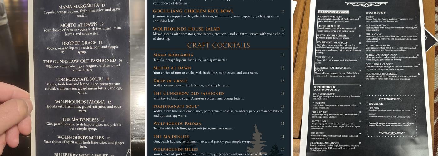 Wolfhounds Bar & Grill Menu