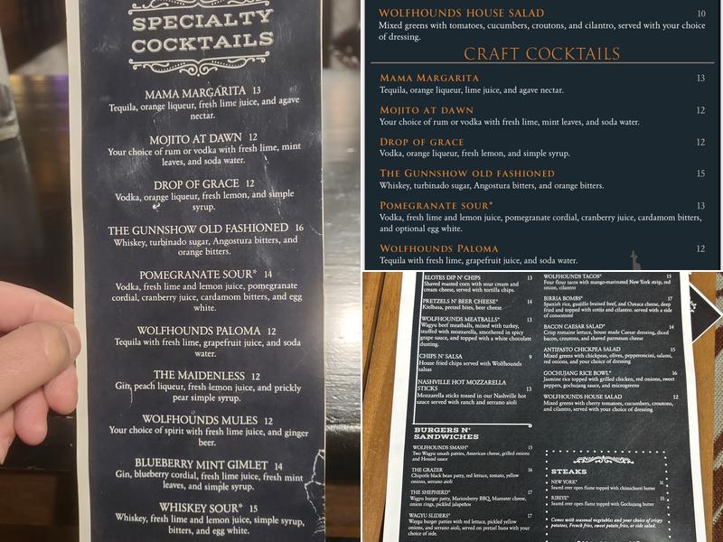Wolfhounds Bar & Grill Menu