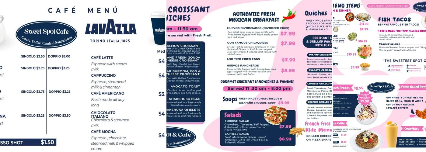 Sweet Spot Cafe Menu