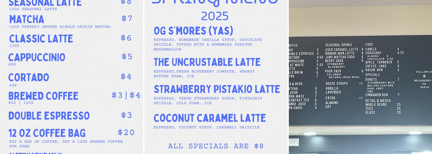 Neighbors Coffee Menu