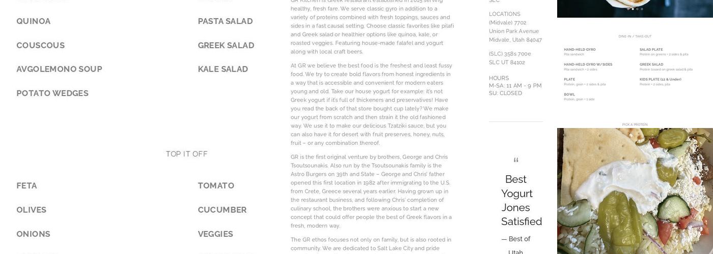 GR Kitchen Menu