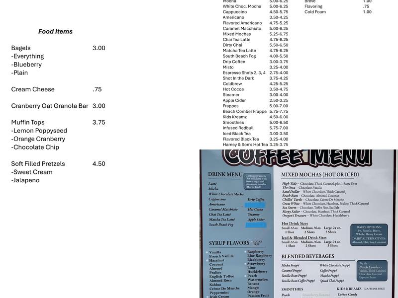 The Surfing Bean Coffee Company Menu