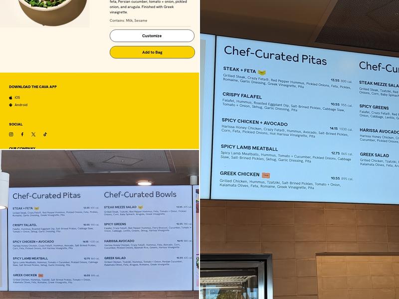 CAVA Menu
