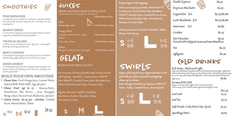 Dotty's Cafe: Gelato & Juice Menu