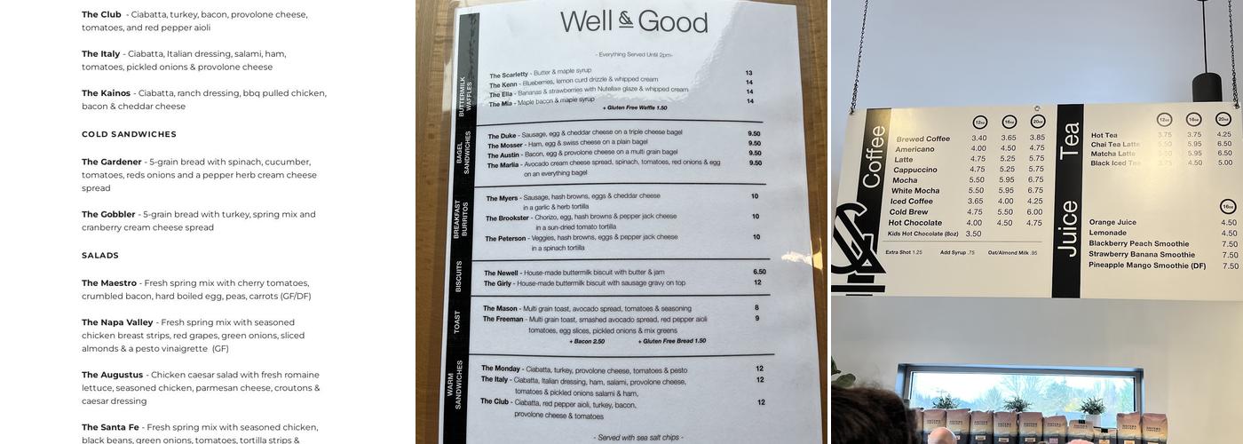 Well & Good Cafe - Bonny Slope Menu