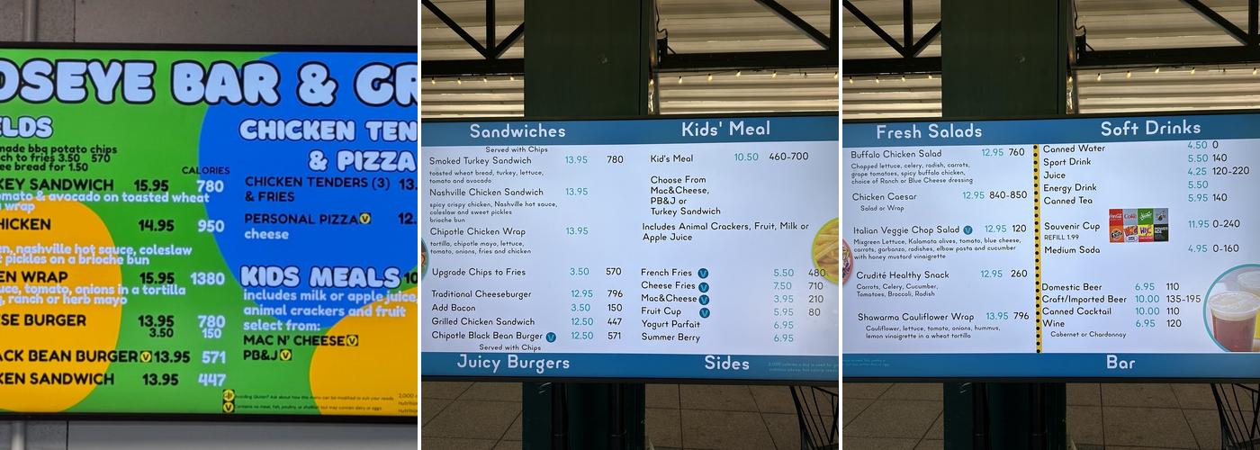 Bird’s Eye Bar & Grill Menu