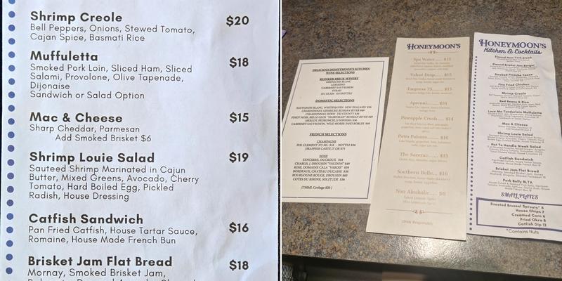 Honeymoon's Kitchen Menu