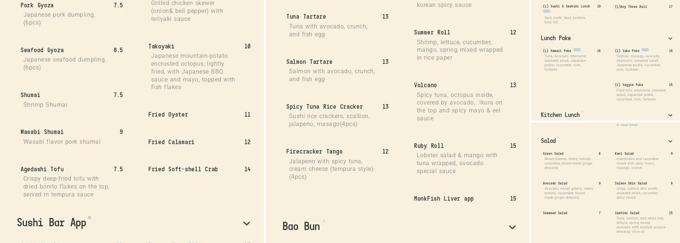 OTAKA SUSHI & RAMEN Menu