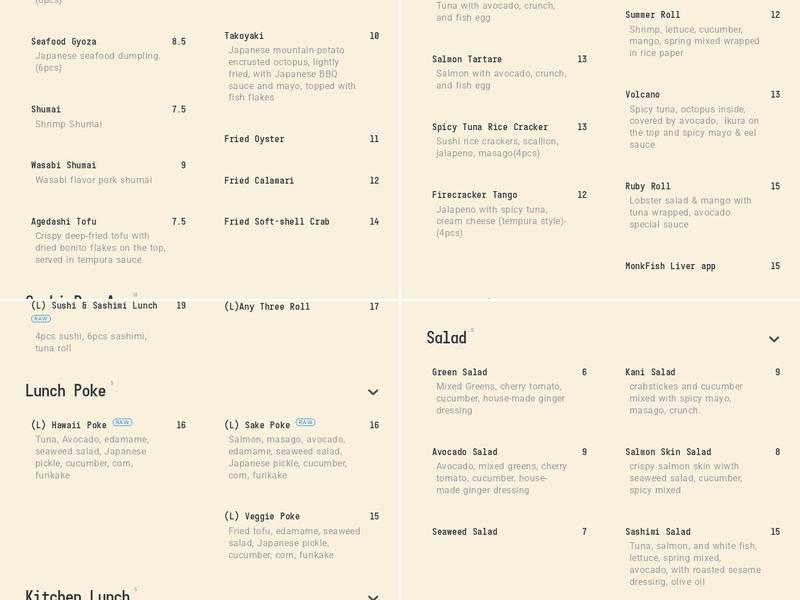 OTAKA SUSHI & RAMEN Menu