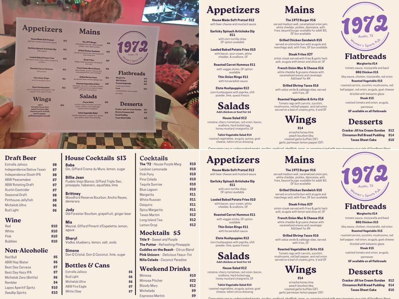 1972 Pub Menu