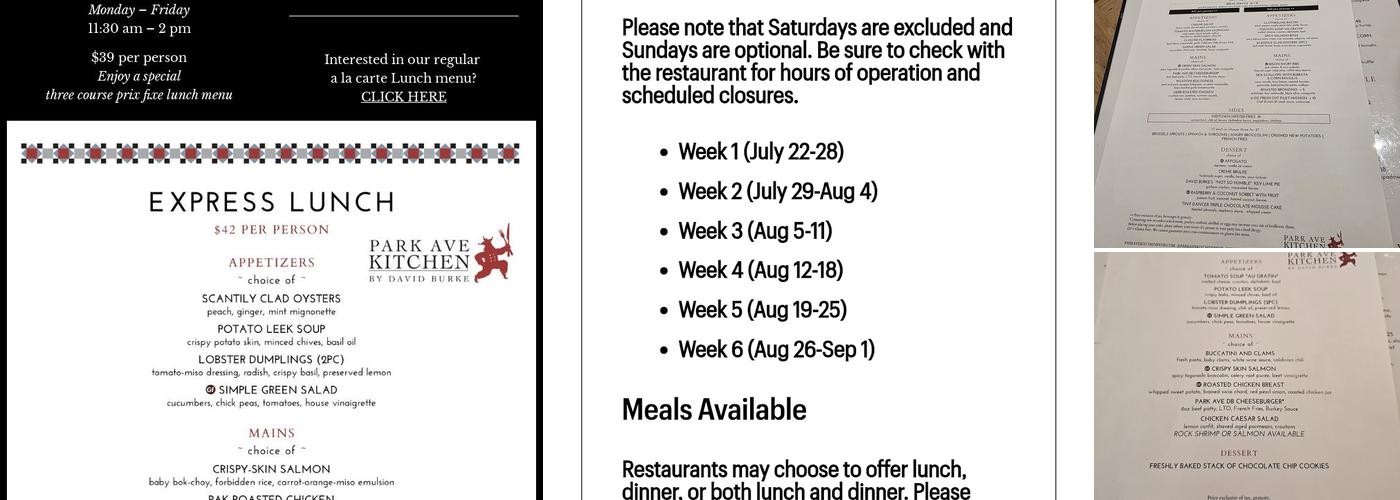PARK AVE KITCHEN BY DAVID BURKE Menu