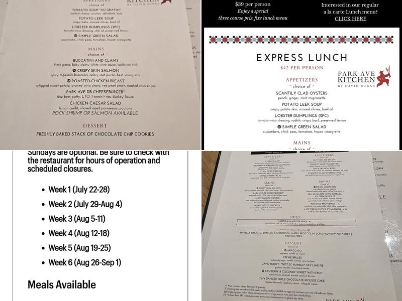 PARK AVE KITCHEN BY DAVID BURKE Menu