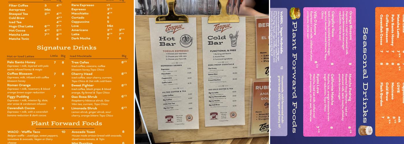 Torque Coffee Menu