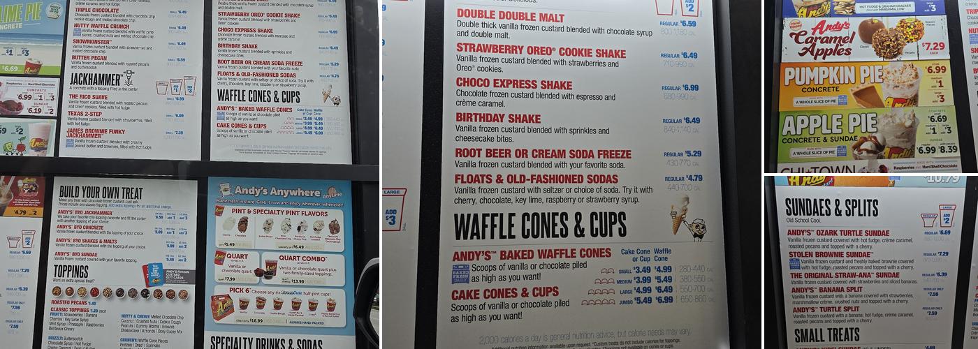 Andy's Frozen Custard Menu