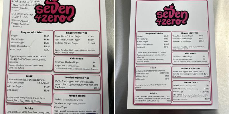 Seven 4 Zero Menu