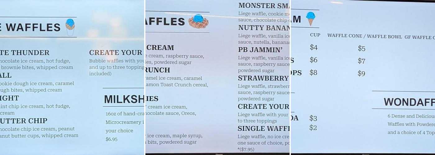 Wondaffle Waffles & Ice Cream Menu