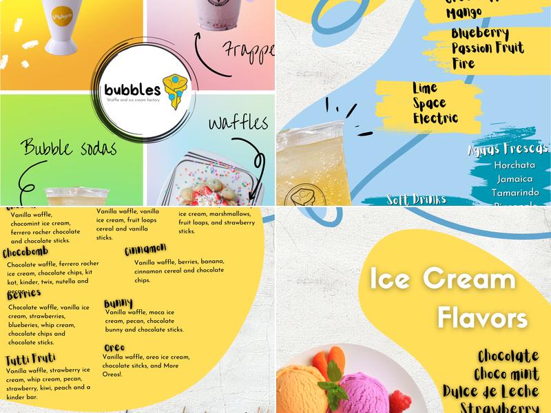 Bubbles waffles and ice cream factory Menu