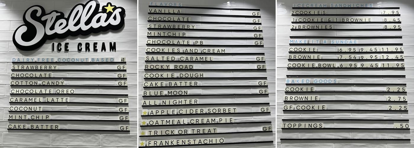 Stella's Ice Cream - Little Elm Menu