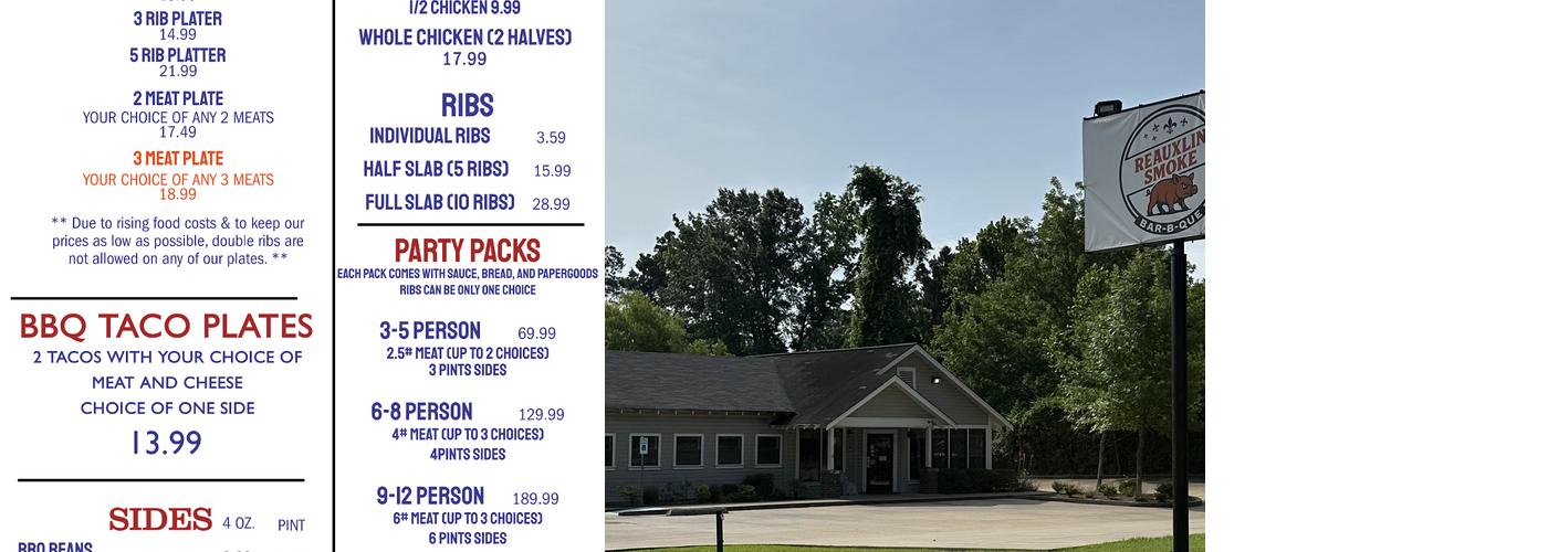 REAUXLIN SMOKE BAR-B-QUE Menu