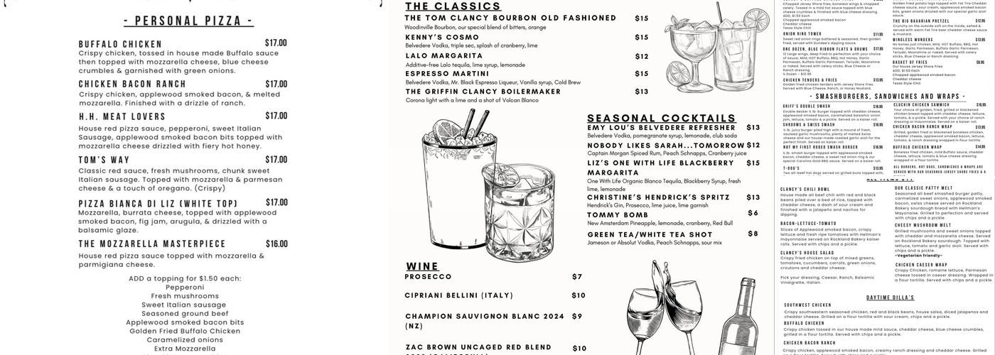 T.G Clancy's Tavern and Fare Menu