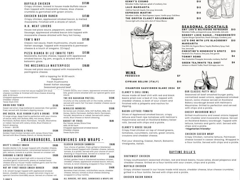 T.G Clancy's Tavern and Fare Menu