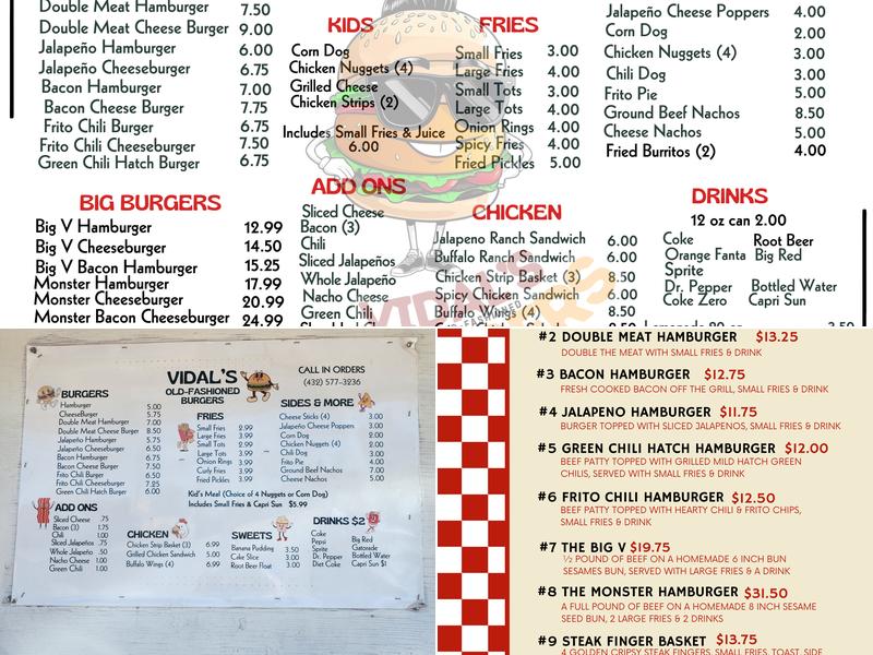 Vidal's Old-Fashioned Burgers Menu