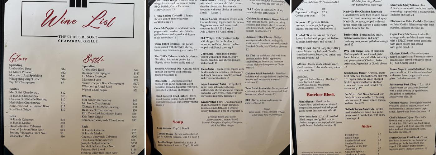 The Chaparral Grille & Spurs Bar Menu