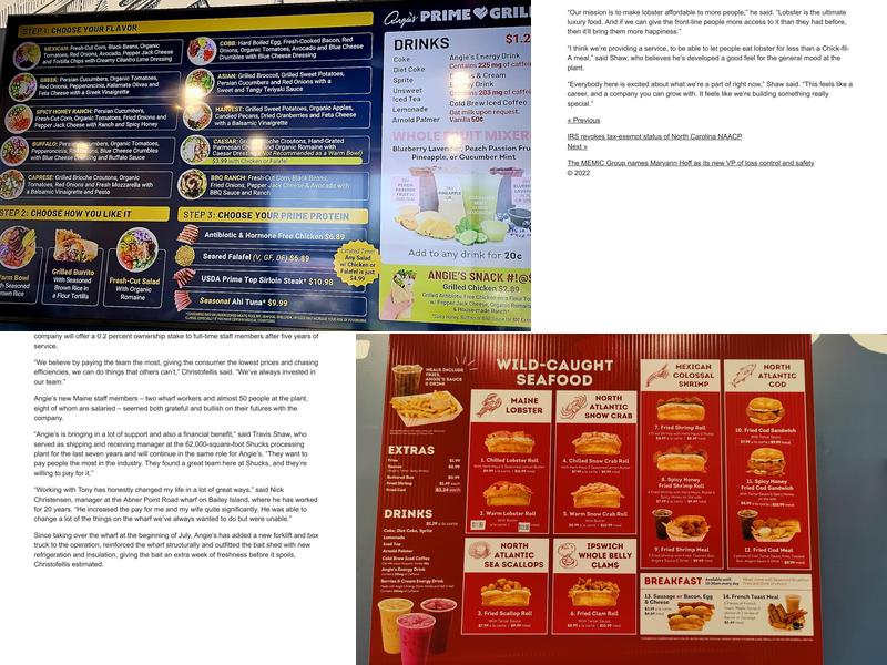 Angie's Lobster and Angie's Prime Grill Menu