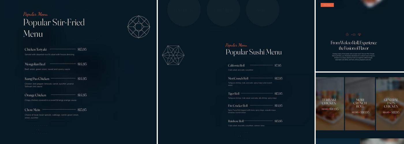 Mori Teriyaki Wok Sushi Rolls Menu