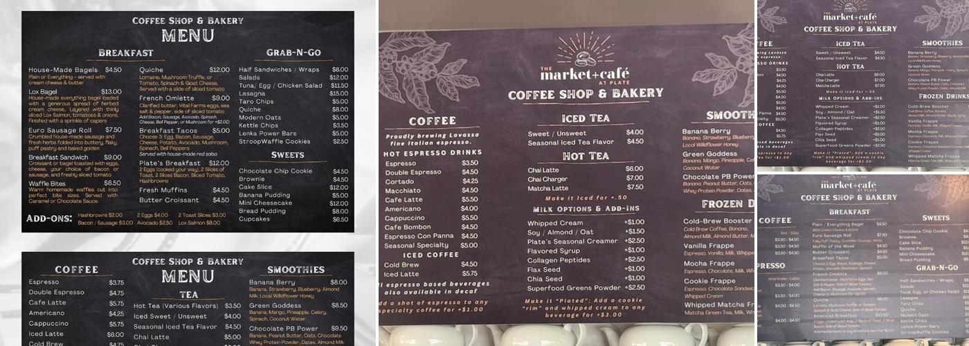The Market & Cafe at Plate Menu