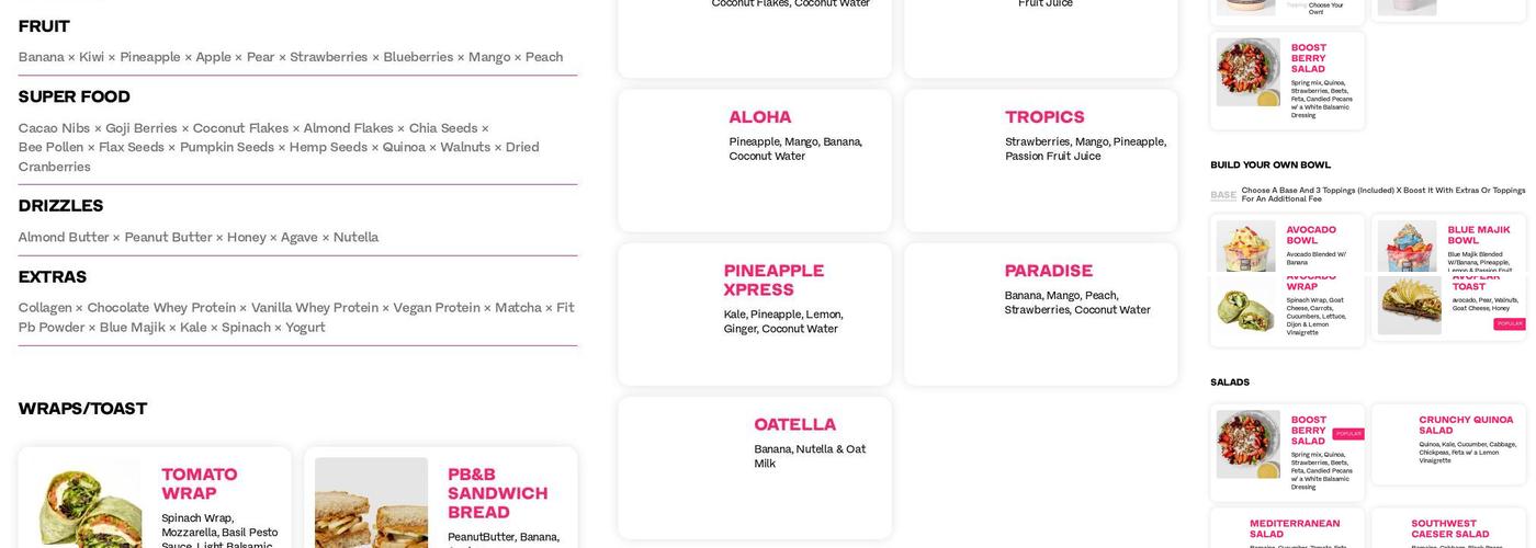 Boost Bowls Menu