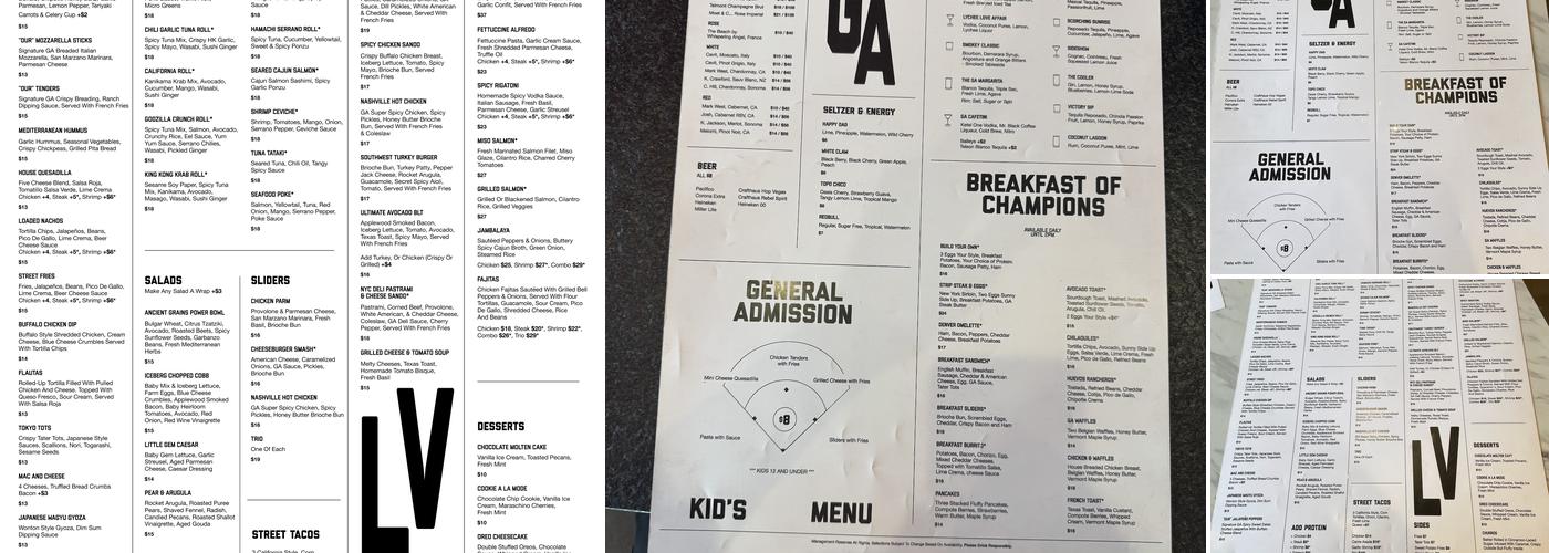 General Admission Las Vegas Menu