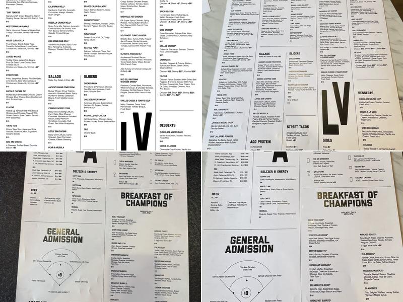 General Admission Las Vegas Menu