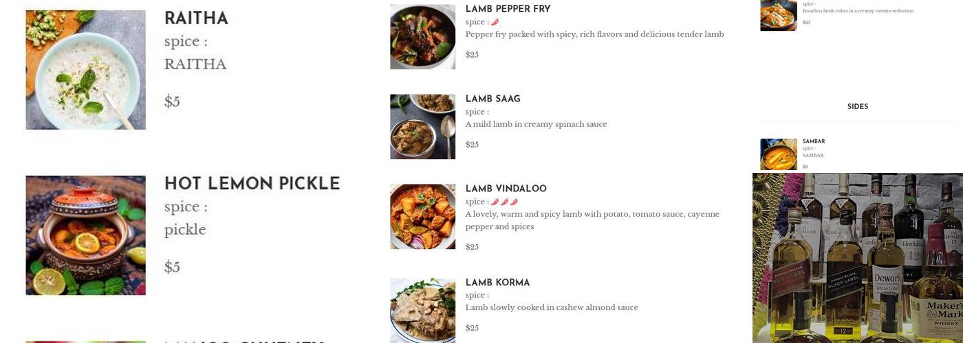 Curry Mango Menu