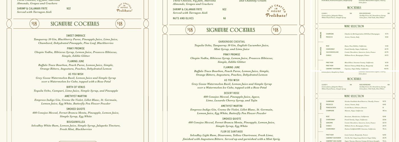 Rossa Room Speakeasy Menu