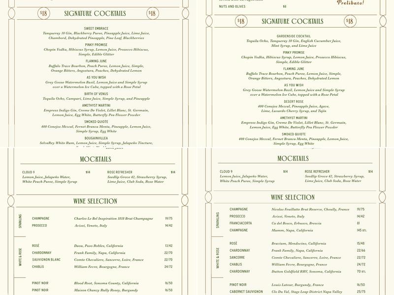 Rossa Room Speakeasy Menu