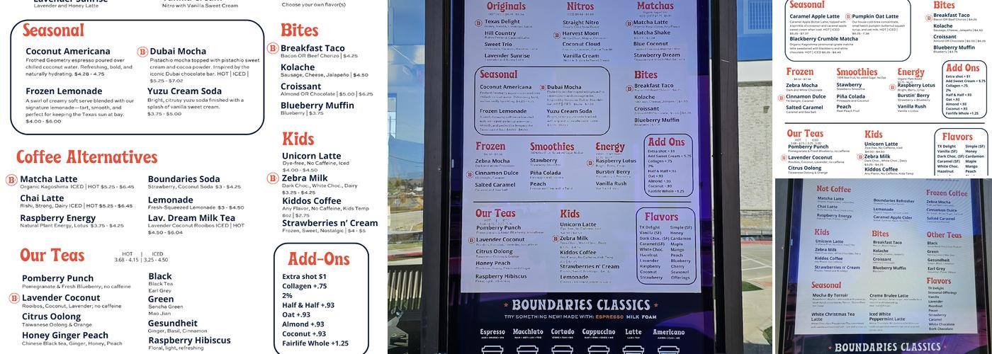 Boundaries Coffee Menu