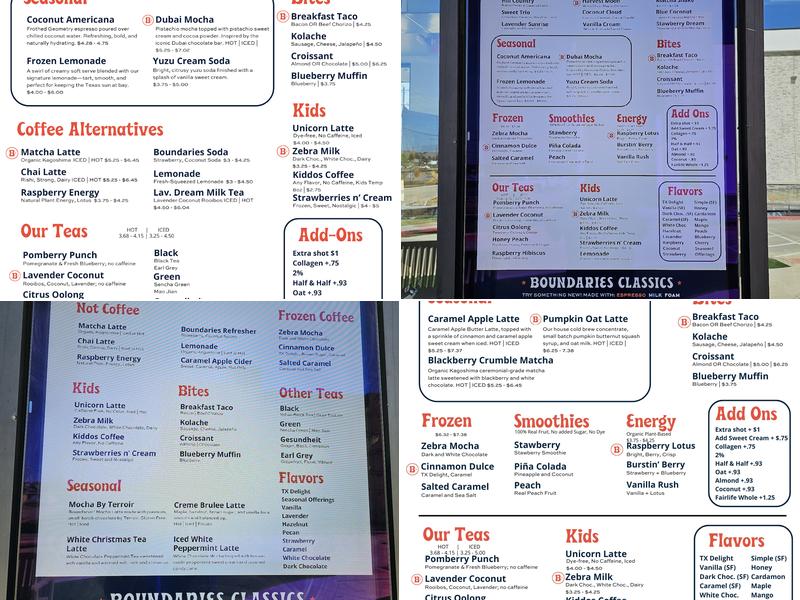 Boundaries Coffee Menu