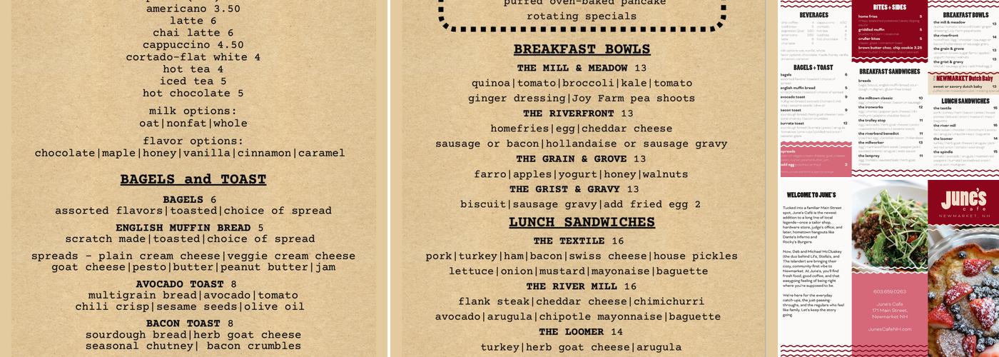 June's Cafe Menu