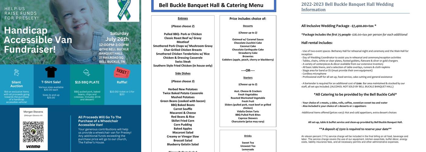 Bell Buckle Banquet Hall Event Center & Catering Menu