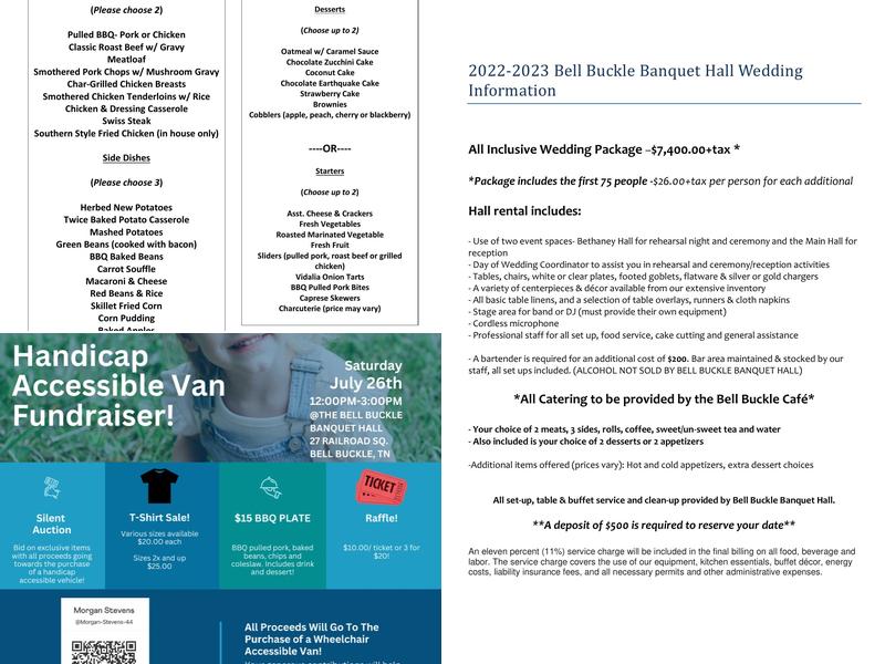 Bell Buckle Banquet Hall Event Center & Catering Menu