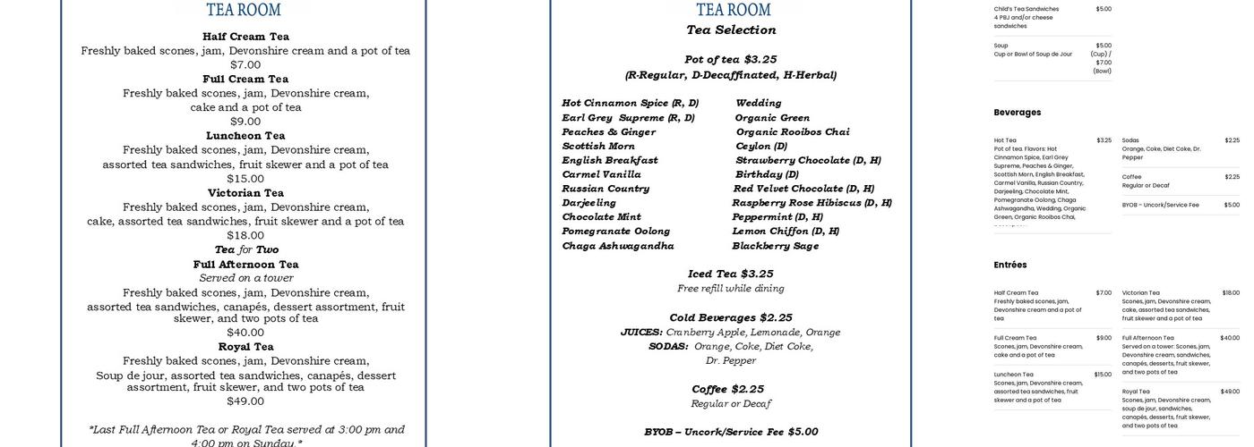 Spill the Tea Tearoom LLC Menu